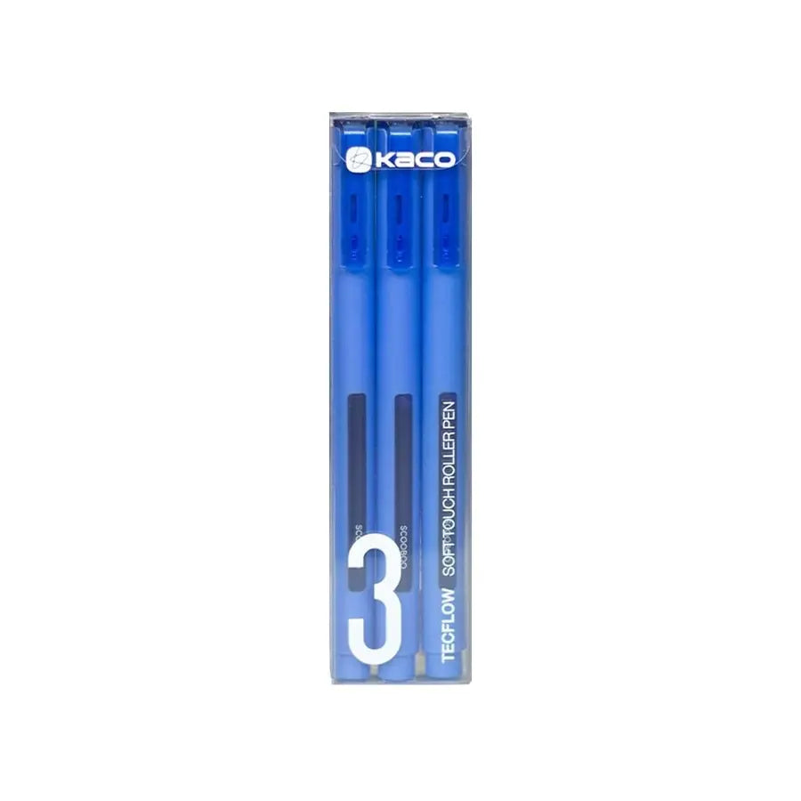 Kaco Tecflow Roller Ball Pens 0.5 mm | Smooth Writing Blue & Black Ink Pen Set (Pack of 3)