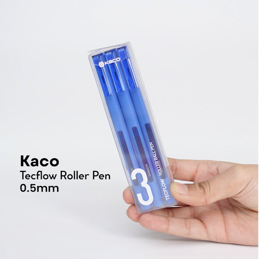 Kaco Tecflow Roller Ball Pens 0.5 mm | Smooth Writing Blue & Black Ink Pen Set (Pack of 3)